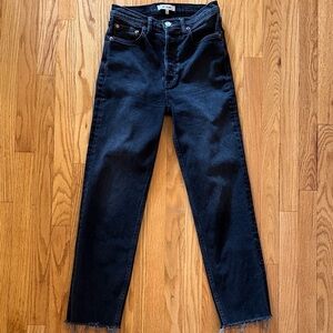 Re/Done sz 26 button fly Black Denim Jeans raw edge great pre owned condition